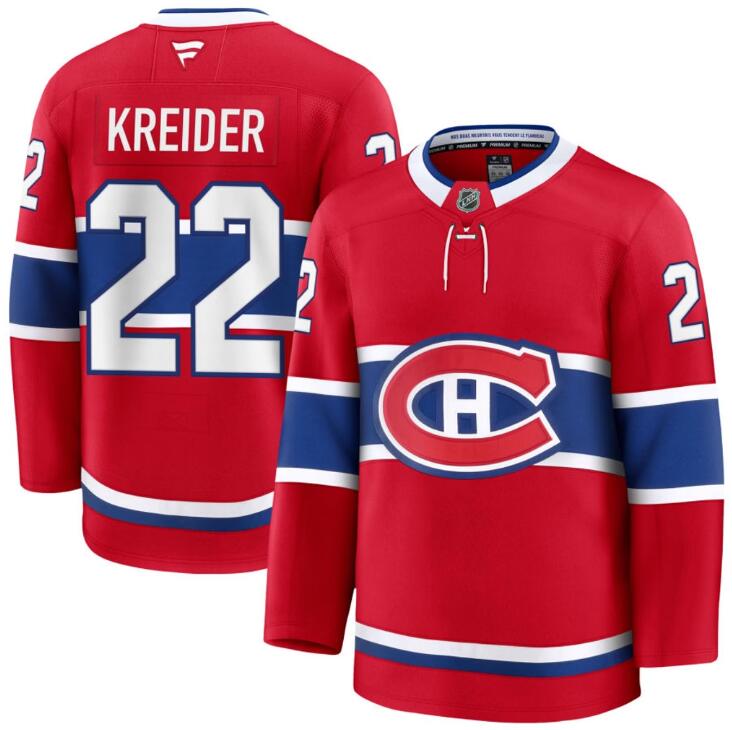 Men's Chris Kreider Montreal Canadiens #22 NHL Fanatics Home Red Pro-Stitched Premium Jersey