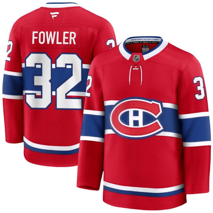 Men's Jacob Fowler Montreal Canadiens #32 NHL Fanatics Home Red Pro-Stitched Premium Jersey