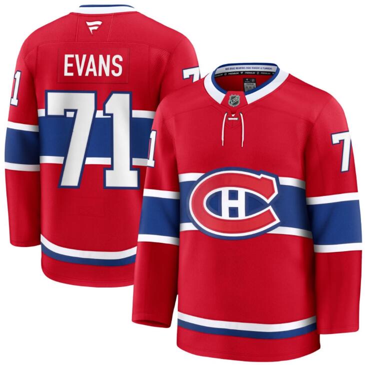 Men's Jake Evans Montreal Canadiens #71 NHL Fanatics Home Red Pro-Stitched Premium Jersey