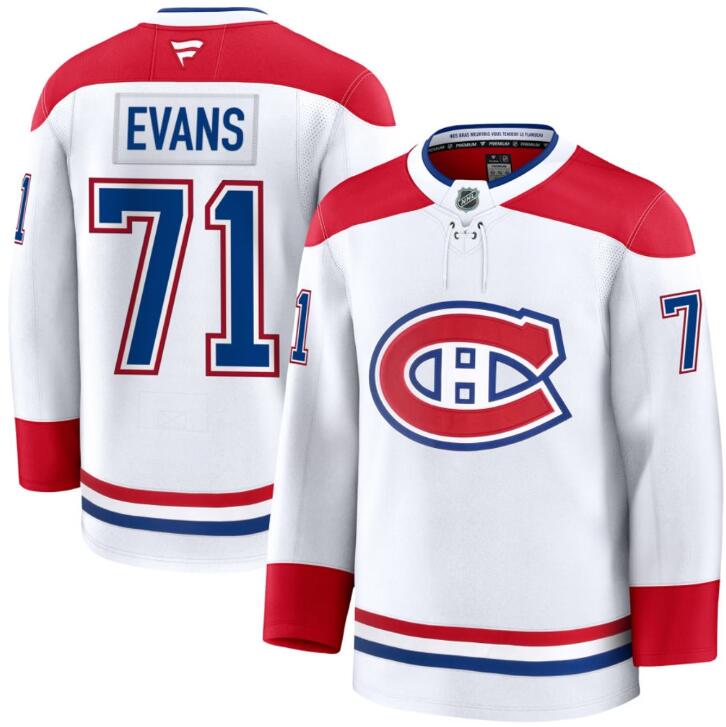 Men's Jake Evans Montreal Canadiens #71 NHL Fanatics White Away Pro-Stitched Premium Jersey