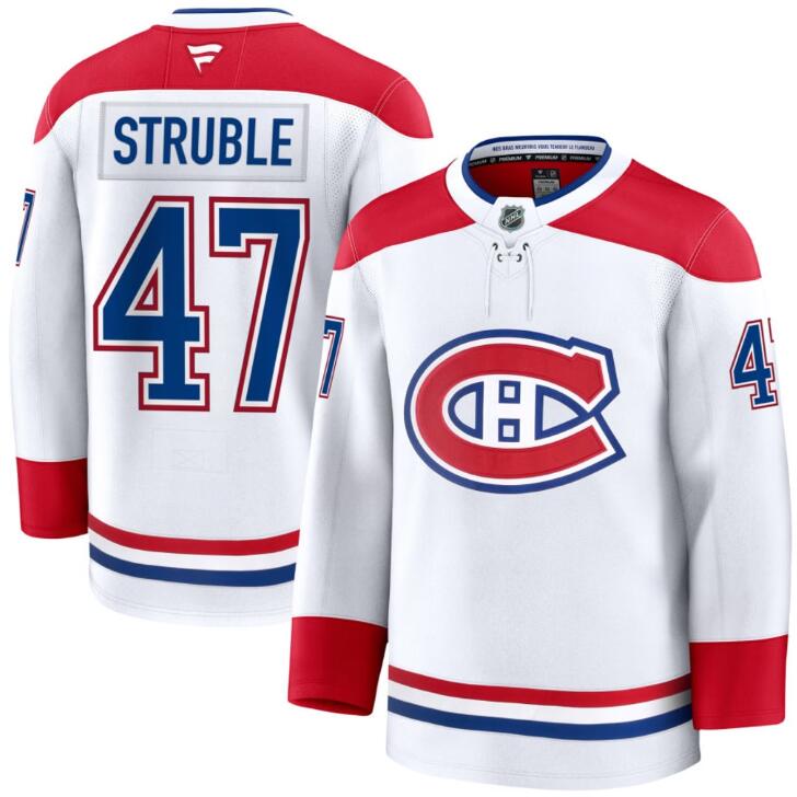 Men's Jayden Struble Montreal Canadiens #47 NHL Fanatics Away White Pro-Stitched Premium Jersey