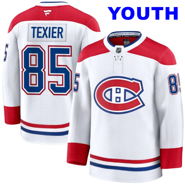Youth Alexandre Texier Montreal Canadiens #85 NHL Fanatics Branded White Away Pro-Stitched Premium Jersey