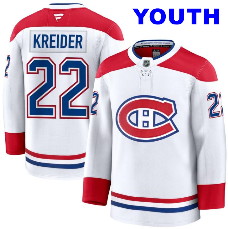 Youth Chris Kreider Montreal Canadiens #22 NHL Fanatics Away White Pro-Stitched Premium Jersey