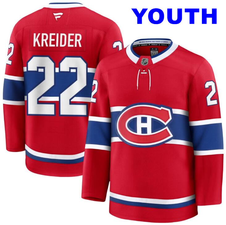 Youth Chris Kreider Montreal Canadiens #22 NHL Fanatics Home Red Pro-Stitched Premium Jersey