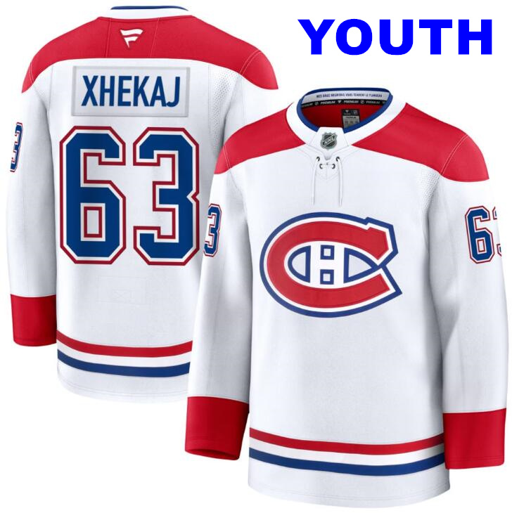 Youth Florian Xhekaj Montreal Canadiens #63 NHL Fanatics Away White Pro-Stitched Premium Jersey