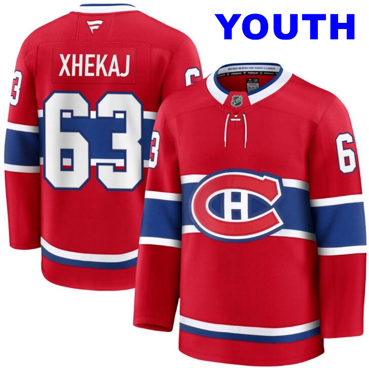 Youth Florian Xhekaj Montreal Canadiens #63 NHL Fanatics Home Red Pro-Stitched Premium Jersey