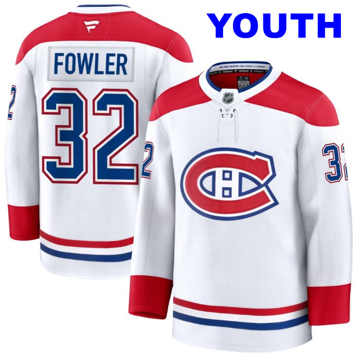 Youth Jacob Fowler Montreal Canadiens #32 NHL Fanatics White Away Pro-Stitched Premium Jersey