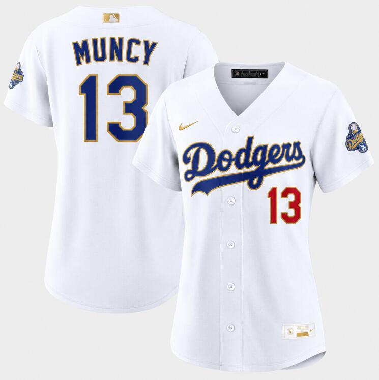 Women's Los Angeles Dodgers #13 Max Muncy White 2026 Gold Collection Stadium Stitched Baseball Jersey(Run Small)