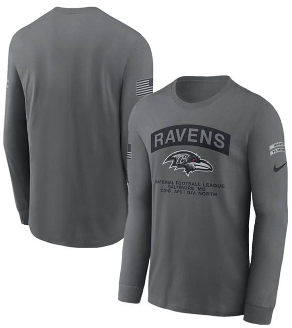 Men's Baltimore Ravens Gray 2026 Salute to Service Long Sleeve T-Shirt