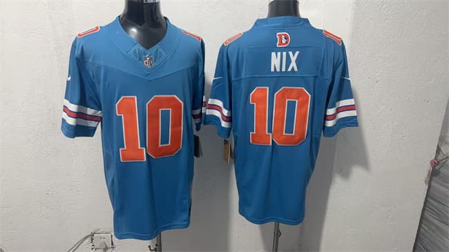Men's Denver Broncos #10 Bo Nix Blue F.U.S.E. With Patch Throwback Vapor Limited Football Stitched Jersey