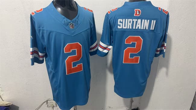 Men's Denver Broncos #2 Pat Surtain II Blue F.U.S.E. With Patch Throwback Vapor Limited Football Stitched Jersey