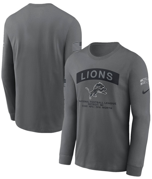 Men's Detroit Lions Gray 2026 Salute to Service Long Sleeve T-Shirt