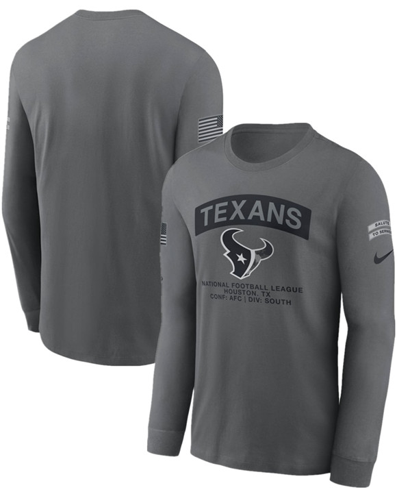 Men's Houston Texans Gray 2026 Salute to Service Long Sleeve T-Shirt