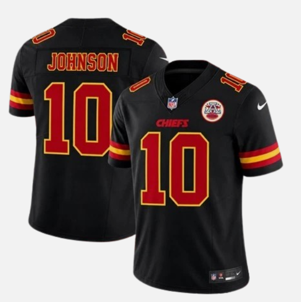 Men’s Kansas City Chiefs #10 Emmett Johnson Vapor Black Red Limited Black Stitched Jersey