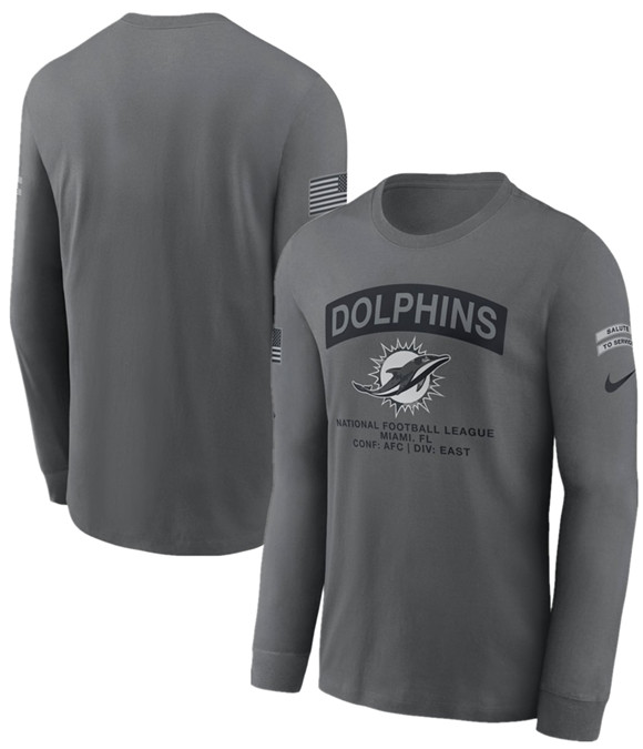 Men's Miami Dolphins Gray 2026 Salute to Service Long Sleeve T-Shirt