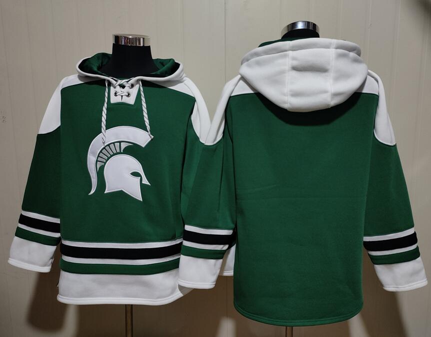Men's Michigan State Spartans Green Ageless Must Have Lace Up Pullover Hoodie Stitched Lacer