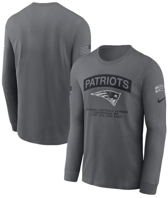 Men's New England Patriots Gray 2026 Salute to Service Long Sleeve T-Shirt