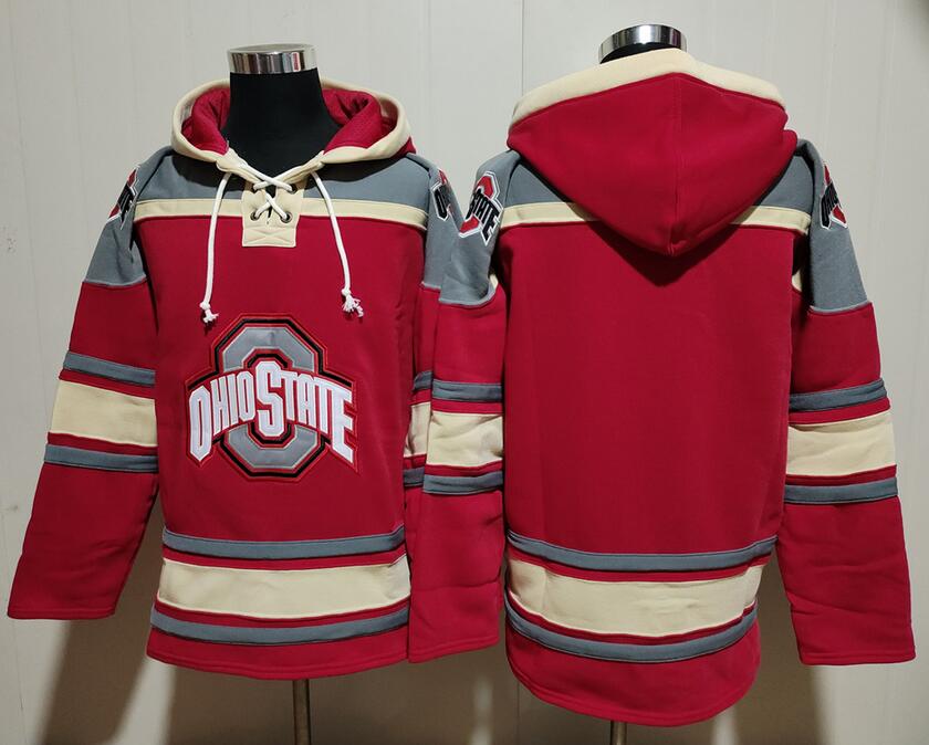 Men's Ohio State Buckeyes Red Ageless Must Have Lace Up Pullover Hoodie Stitched Lacer