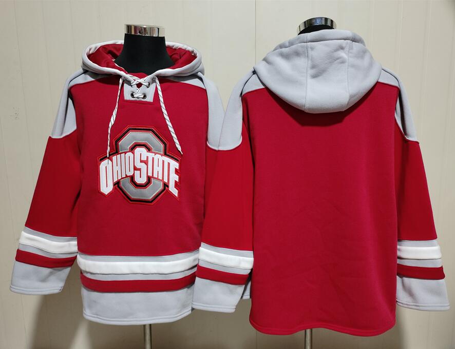 Men's Ohio State Buckeyes Red Ageless Must Have Lace Up Pullover Hoodie Stitched Lacer1