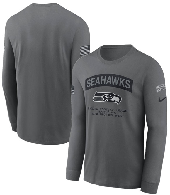 Men's Seattle Seahawks Gray 2026 Salute to Service Long Sleeve T-Shirt