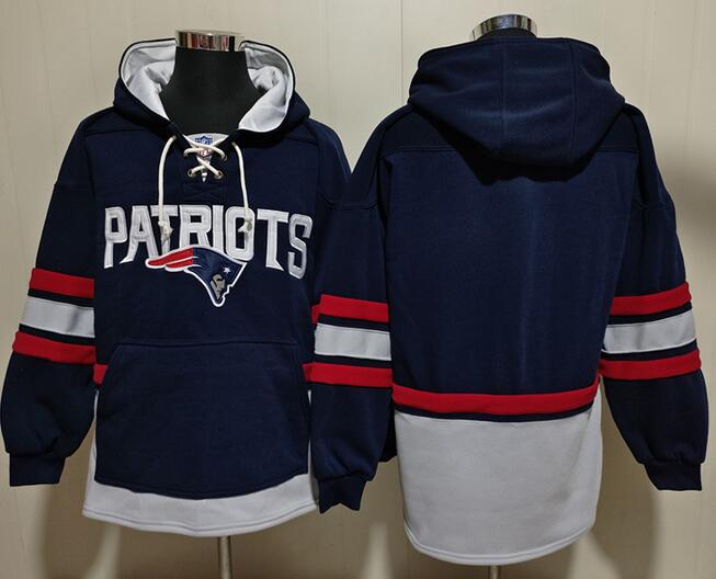 New England Patriots Navy Blue Ageless Must-Have Lace-Up Pullover Hoodie Stitched Lacer