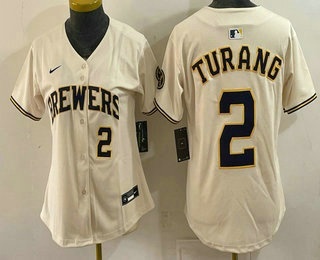 Women's Milwaukee Brewers #2 Brice Turang Cream Limited Jersey