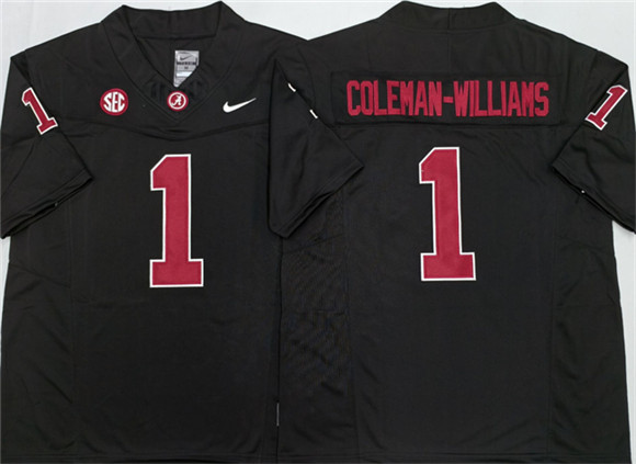 Men's Alabama Crimson Tide #1 Ryan Alexander Coleman-Williams Jr Black 2026 F.U.S.E Stitched Football Jersey
