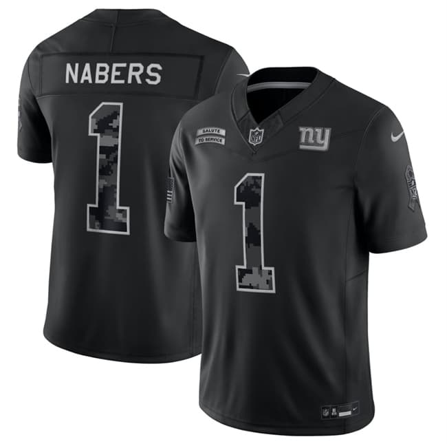 Men's New York Giants #1 Malik Nabers Black F.U.S.E. 2026 Salute to Service Limited Football Stitched Jersey