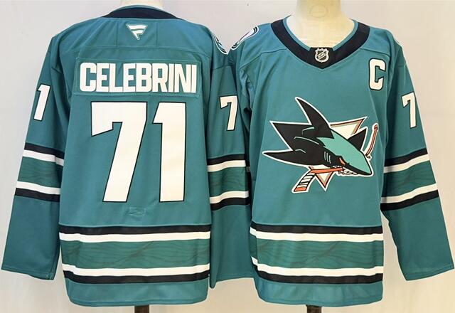 Men's San Jose Sharks #71 Macklin Celebrini With C Patch Teal 2026 Stitched Hockey Jersey