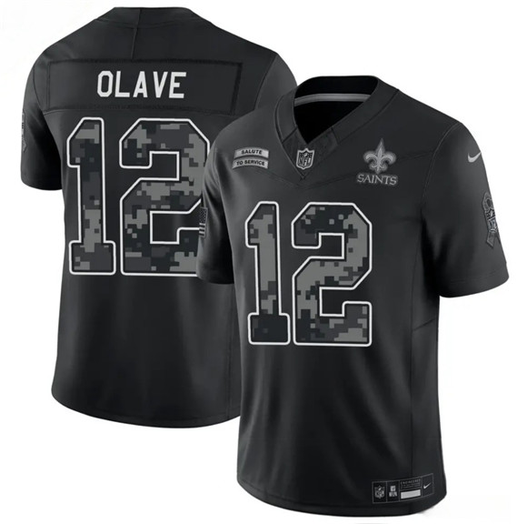 Men's New Orleans Saints #12 Chris Olave Black F.U.S.E. 2026 Salute to Service Limited Football Stitched Jersey