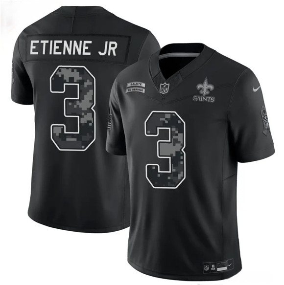 Men's New Orleans Saints #3 Travis Etienne Jr Black F.U.S.E. 2026 Salute to Service Limited Football Stitched Jersey