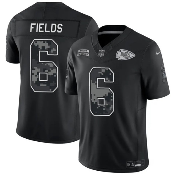 Men's Kansas City Chiefs #6 Justin Fields Black 2026 F.U.S.E. Salute to Service Limited Football Stitched Jersey