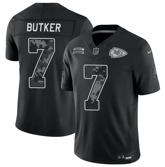 Men's Kansas City Chiefs #7 Harrison Butker Black 2026 F.U.S.E. Salute to Service Limited Football Stitched Jersey