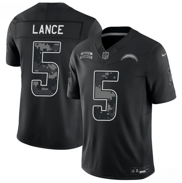 Men's Los Angeles Chargers #5 Trey Lance Black 2026 F.U.S.E. Salute to Service Limited Football Stitched Jersey