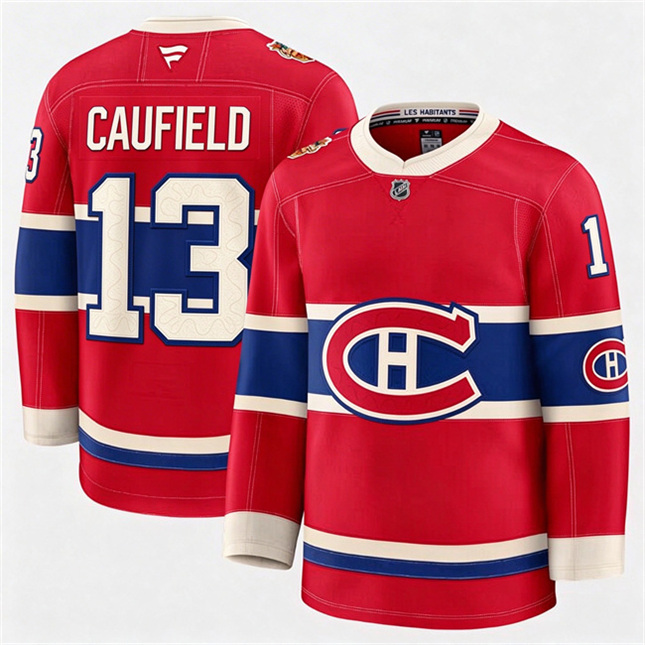 Montreal Canadiens 13 Cole Caufield  Fanatics 2026 NHL Heritage Classic Premium Red Stitched Jersey