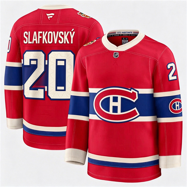 Montreal Canadiens 20 Juraj Slafkovsk Fanatics 2026 NHL Heritage Classic Premium Red Stitched Jersey