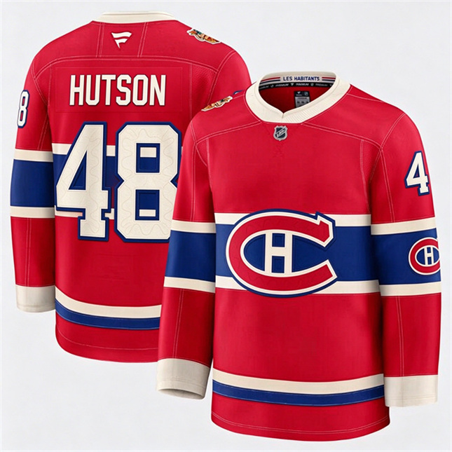 Montreal Canadiens 48 Lane Hutson Fanatics 2026 NHL Heritage Classic Premium Red Stitched Jersey
