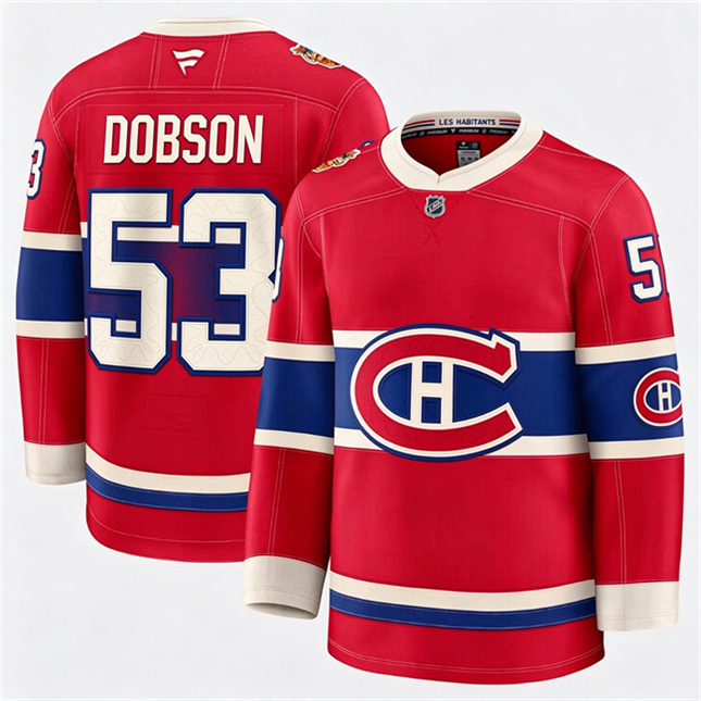 Montreal Canadiens 53 Noah Dobson Fanatics 2026 NHL Heritage Classic Premium Red Stitched Jersey