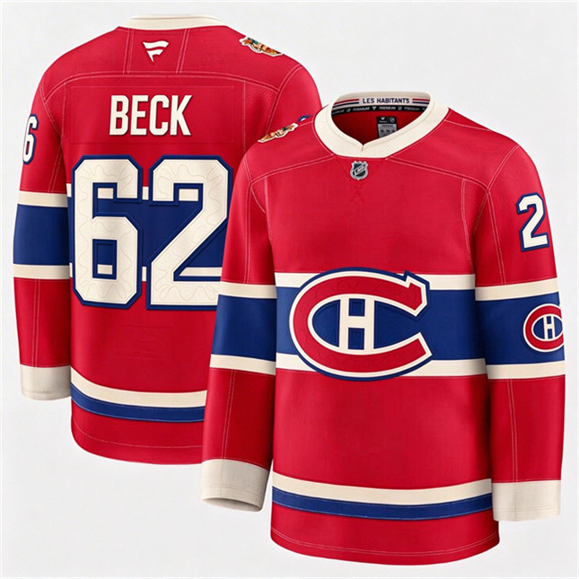 Montreal Canadiens 62 Owen Beck Fanatics 2026 NHL Heritage Classic Premium Red Stitched Jersey