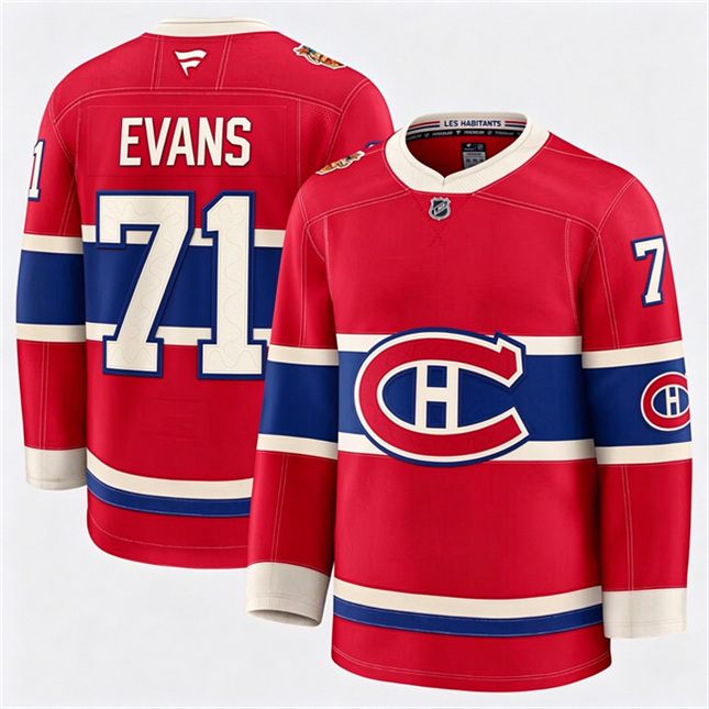 Montreal Canadiens 71 Jake Evans Fanatics 2026 NHL Heritage Classic Premium Red Stitched Jersey