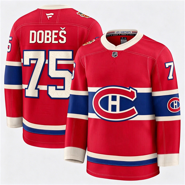 Montreal Canadiens 75 Jakub Dobe Fanatics 2026 NHL Heritage Classic Premium Red Stitched Jersey