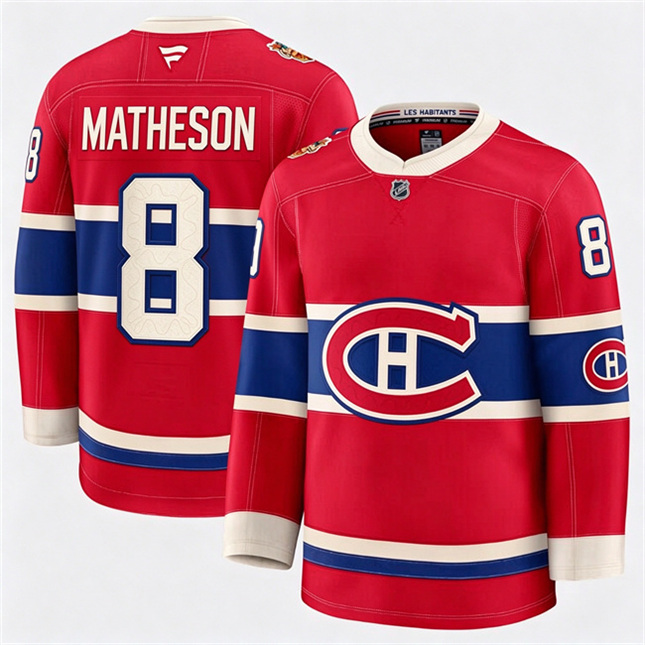 Montreal Canadiens 8 Mike Matheson Fanatics 2026 NHL Heritage Classic Premium Red Stitched Jersey
