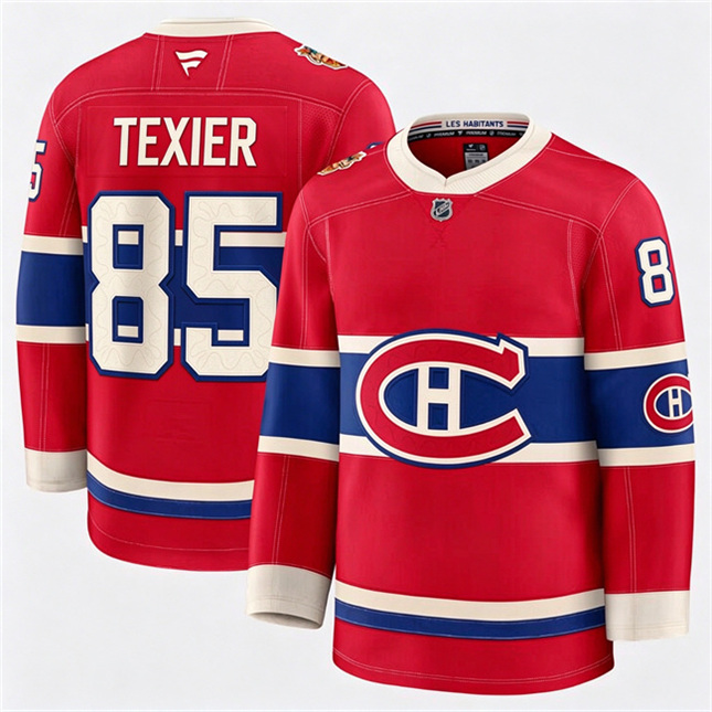 Montreal Canadiens 85 Alexandre Texier Fanatics 2026 NHL Heritage Classic Premium Red Stitched Jersey