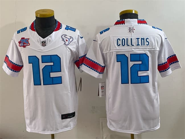 Youth Houston Texans #12 Nico Collins White 2026 25th Anniversary Patch F.U.S.E. Rivalries Collection Limited Stitched Football Jersey