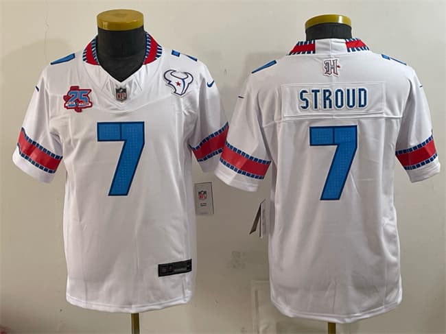 Youth Houston Texans #7 C.J. Stroud White 2026 25th Anniversary Patch F.U.S.E. Rivalries Collection Limited Stitched Football Jersey