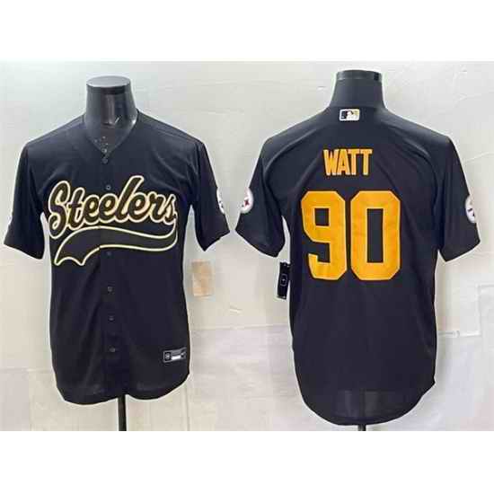 Men Pittsburgh Steelers 90 T J Watt Black Cool Base Stitched Baseball Jersey