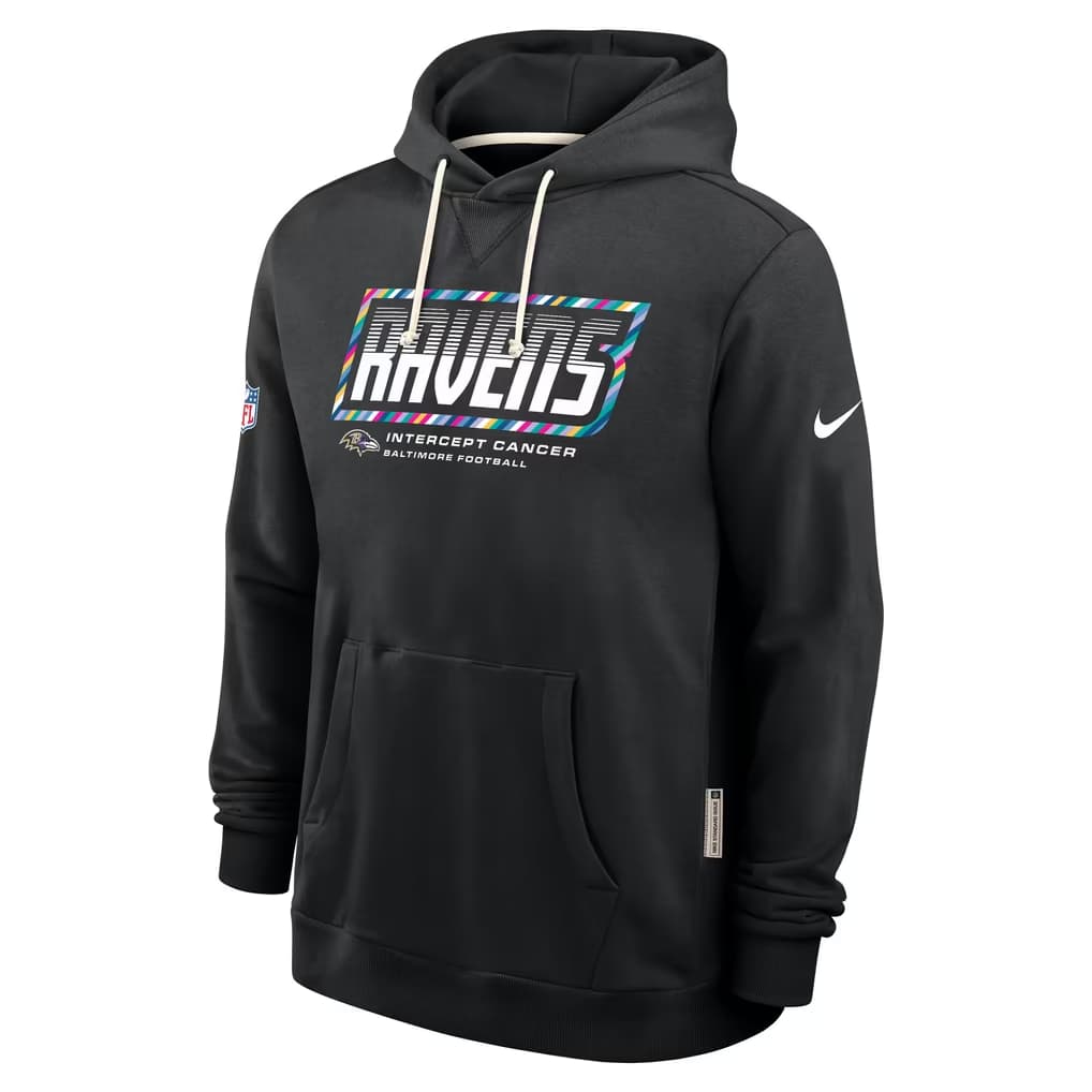 Men's Baltimore Ravens Black 2026 Crucial Catch Sideline Standard Issue Dri-FIT Pullover Hoodie