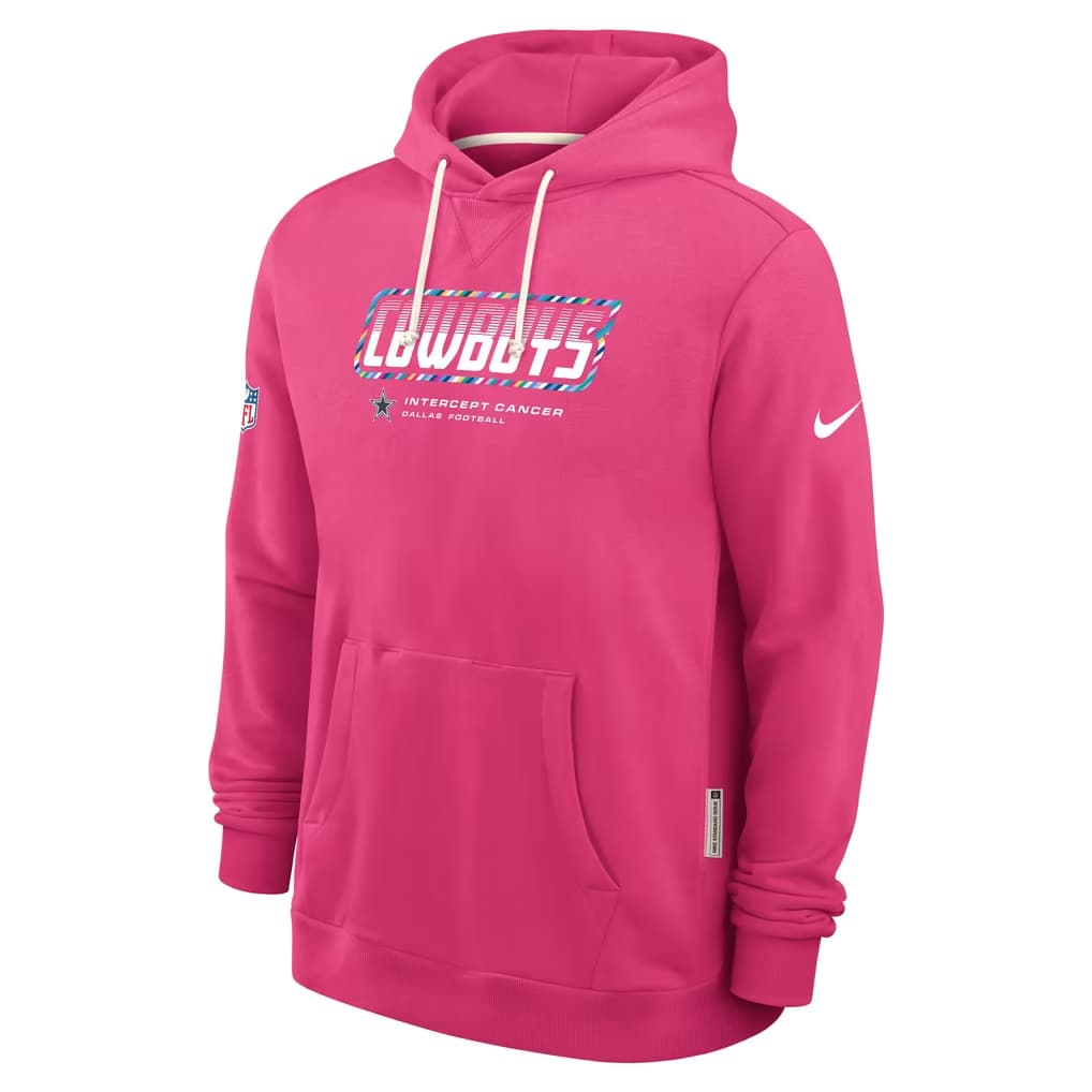 Men's Dallas Cowboys Pink 2026 Crucial Catch Sideline Standard Issue Dri-FIT Pullover Hoodie