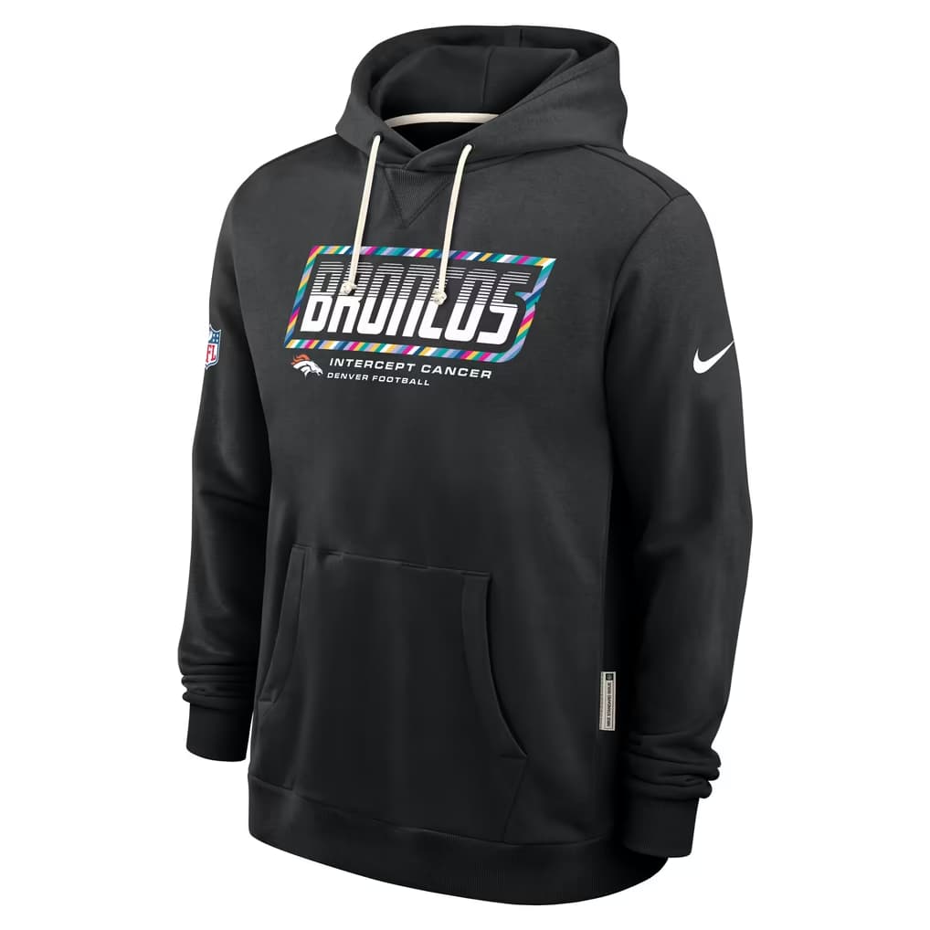 Men's Denver Broncos Black 2026 Crucial Catch Sideline Standard Issue Dri-FIT Pullover Hoodie