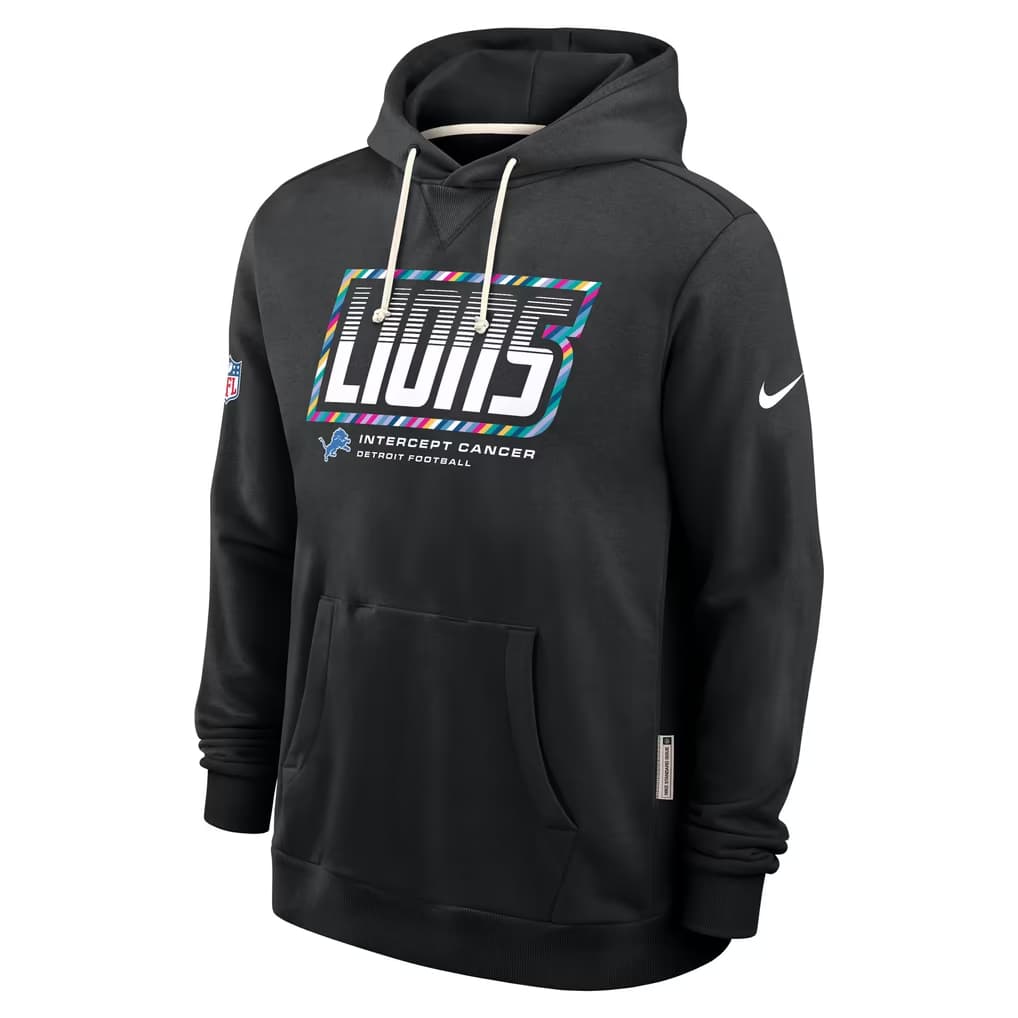 Men's Detroit Lions Black 2026 Crucial Catch Sideline Standard Issue Dri-FIT Pullover Hoodie